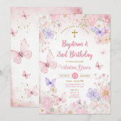 Blush Pink Butterfly Girl 2nd Birthday Baptism Kaart (Voorkant / Achterkant)