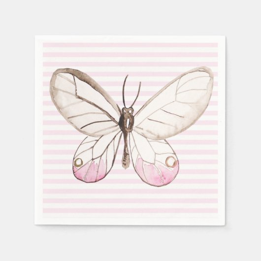 Blush Pink Butterfly & Stripes Papieren servetten (Voorkant)
