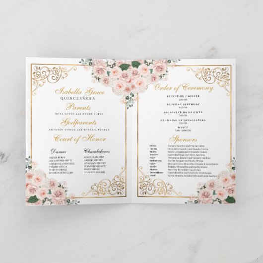 Blush Pink Butterfly Tiara Quinceanera Programme (Binnen)