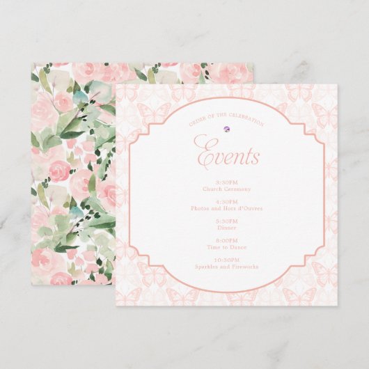 Blush Pink Butterfly Waterverf Bloemenfeest Programmakaart (Voorkant / Achterkant)