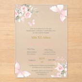 Blush Pink butterlfly Quinceanera invitation Acryl Uitnodigingen (Voorkant)