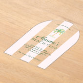 Blush Pink Cabana Stripes Beach Club Verjaardagsbo Acryl Uitnodigingen (Laagn)