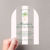 Blush Pink Cabana Stripes Beach Club Verjaardagsbo Acryl Uitnodigingen (Insitu (Draagbaar))