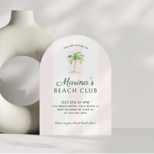 Blush Pink Cabana Stripes Beach Club Verjaardagsbo Kaart