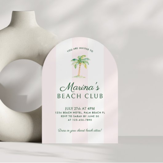 Blush Pink Cabana Stripes Beach Club Verjaardagsbo Kaart