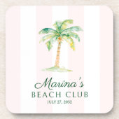 Blush Pink Cabana Stripes Palm Beach Club Birthday Bier Onderzetter (Voorkant)