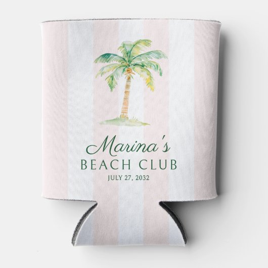Blush Pink Cabana Stripes Palm Beach Club Blikjeskoeler (Voorkant)