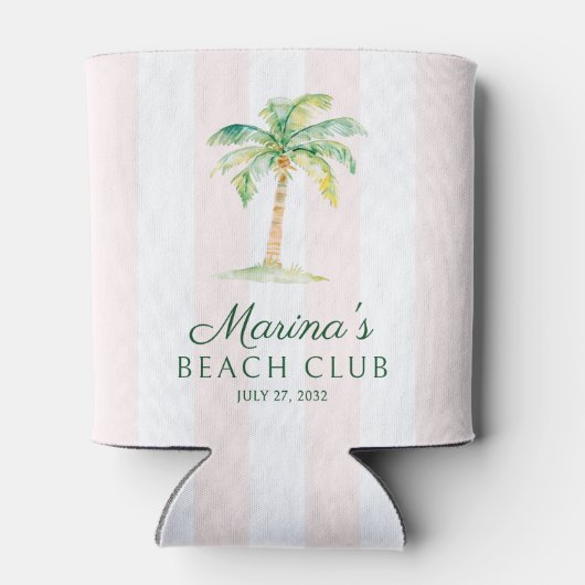 Blush Pink Cabana Stripes Palm Beach Club Blikjeskoeler (Achterkant)