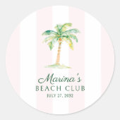 Blush Pink Cabana Stripes Palm Beach Club Favor Ronde Sticker (Voorkant)