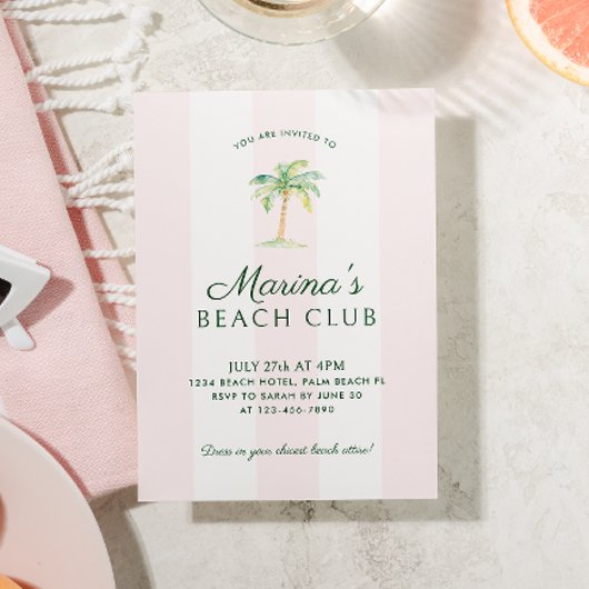 Blush Pink Cabana Stripes Palm Beach Club Verjaard Kaart