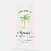 Blush Pink Cabana Stripes Palm Beach Club Welcome Acryl Bord (Hoek)
