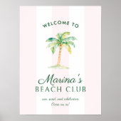 Blush Pink Cabana Stripes Palm Beach Club Welkom Poster (Voorkant)