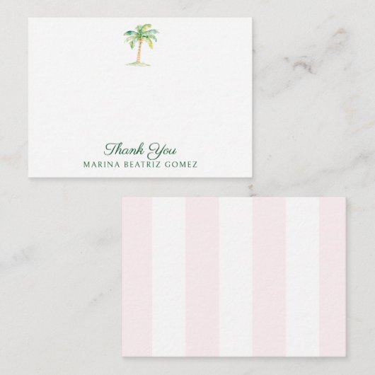Blush Pink Cabana Stripes Palm Tree Dank u Notitiekaartje (Voorkant / Achterkant)