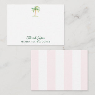 Blush Pink Cabana Stripes Palm Tree Dank u Notitiekaartje