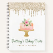 Blush Pink Cake Gold Glitter Drips Bakkerij Desser Notitieboek (Voorkant)