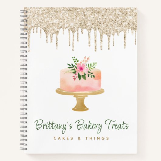 Blush Pink Cake Gold Glitter Drips Bakkerij Desser Notitieboek (Voorkant)