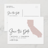 Blush Pink California Map Script Save the Date Aankondigingskaart (Voorkant / Achterkant)