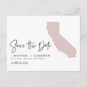 Blush Pink California Map Script Save the Date Aankondigingskaart (Voorkant)