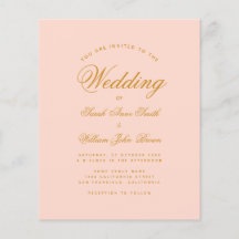 Blush Pink Calligraphy Budget Wedding Invitation