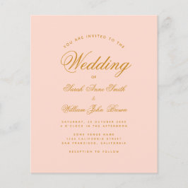 Blush Pink Calligraphy Budget Wedding Invitation