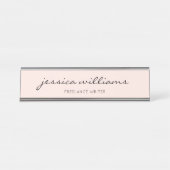Blush Pink Calligraphy Girly Desk Naam Bord Bureau Naambordje (Voorkant)