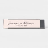 Blush Pink Calligraphy Girly Desk Naam Bord Bureau Naambordje (Voorkant)