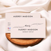 Blush Pink Calligraphy Girly Heart QR-code Visitekaartje