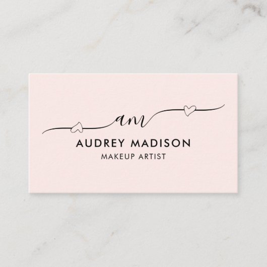 Blush Pink Calligraphy Girly Heart QR-code Visitekaartje (Voorkant)