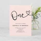 Blush Pink Calligraphy Hart 1e verjaardag Kaart (Staand voorkant)