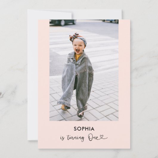 Blush Pink Calligraphy Hart 1e verjaardag Kaart (Achterkant)