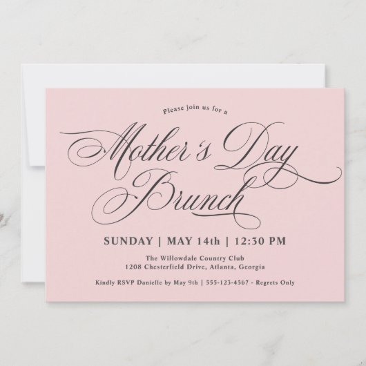 Blush Pink Calligraphy Moederdag Brunch Kaart (Voorkant)