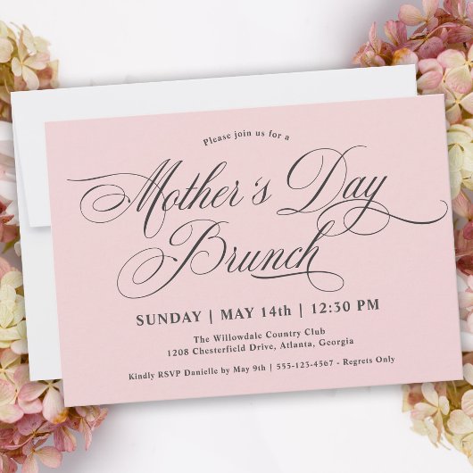 Blush Pink Calligraphy Moederdag Brunch Kaart