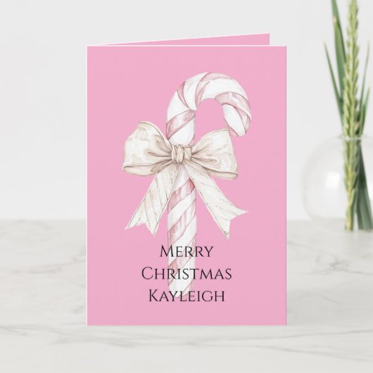 Blush Pink Candy Cane Christmas Kaart (Voorkant)