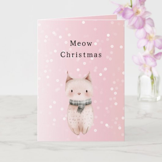 Blush Pink Cat Confetti Dots Christmas Kaart (Orchidee)