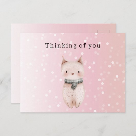 Blush Pink Cat Confetti Dots Thinking of you Briefkaart (Voorkant / Achterkant)