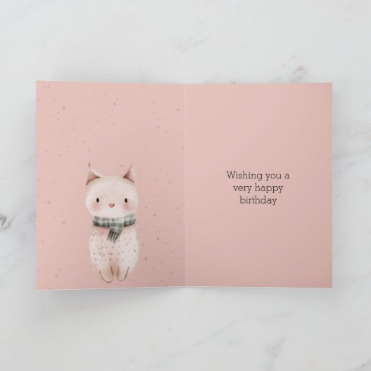 Blush Pink Cat Verjaardag Kaart (Binnen)