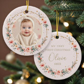 Blush Pink Celestial Baby First Christmas Photo Keramisch Ornament