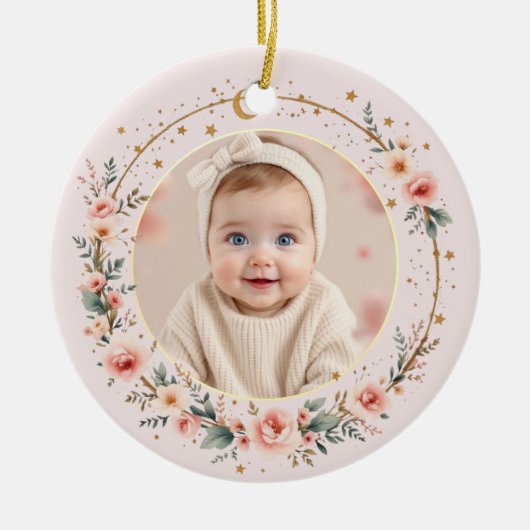 Blush Pink Celestial Baby First Christmas Photo Keramisch Ornament (Voorkant)
