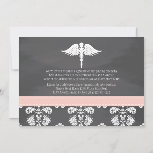 Blush Pink Chalkboard Verpleegschool Afstuderen Kaart (Achterkant)