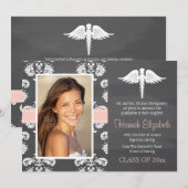 Blush Pink Chalkboard Verpleegschool Afstuderen Kaart (Voorkant / Achterkant)