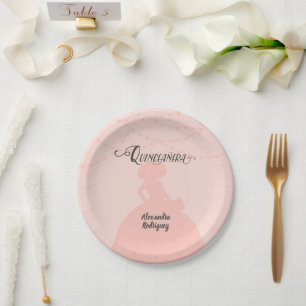 Blush Pink Charro Silhouette Quinceanera Papieren Bordje