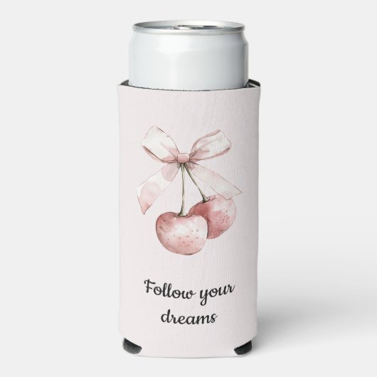 Blush Pink Cherries Bow Seltzer Blikjeskoeler (Seltzer Voorkant)