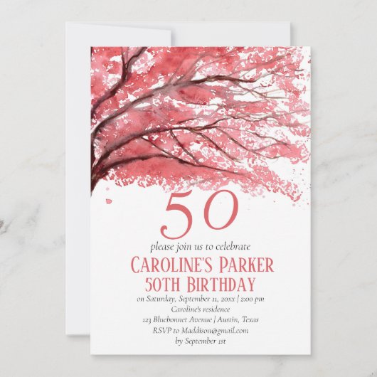 Blush Pink Cherry Blossom 50e verjaardag Bloemen Kaart (Voorkant)