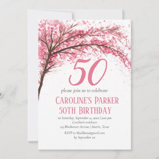 Blush Pink Cherry Blossom 50e verjaardag Bloemen Kaart (Voorkant)