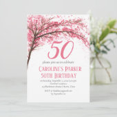 Blush Pink Cherry Blossom 50e verjaardag Bloemen Kaart (Staand voorkant)