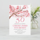 Blush Pink Cherry Blossom 50e verjaardag Bloemen Kaart (Staand voorkant)