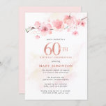 Blush Pink Cherry Blossom 60th Birthday Kaart<br><div class="desc">De zachtste bloesems van de bloesems van de wazige roze kersen rusten op een tak aan de bovenkant van deze moderne en minimalistische uitnodiging van de 60ste verjaardag van de Verjaardag. Een nauwelijks roze waterverf was voegt een dimensie toe. De bleke grijze tekst is licht en luchtig. De uitnodiging achter...</div>