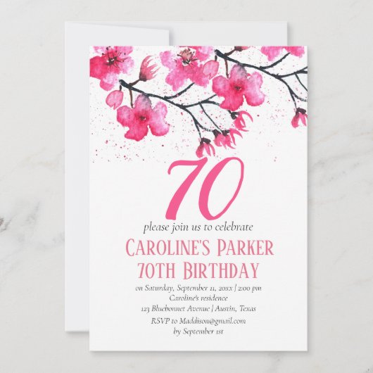 Blush Pink Cherry Blossom 70e verjaardag Bloemen Kaart (Voorkant)