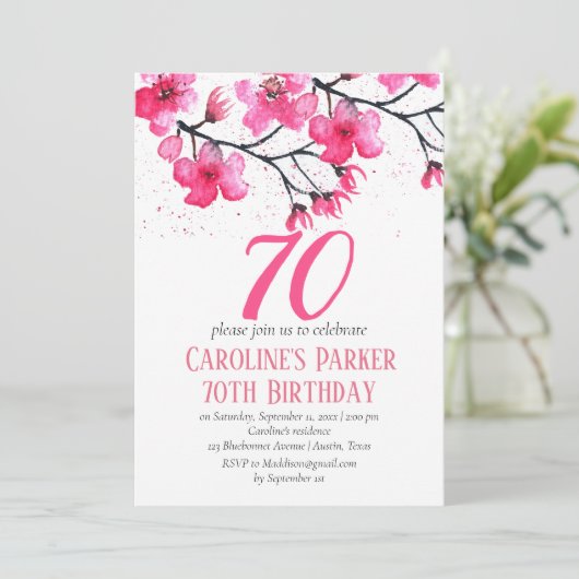 Blush Pink Cherry Blossom 70e verjaardag Bloemen Kaart (Staand voorkant)