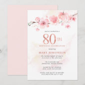 Blush Pink Cherry Blossom 80th Birthday Kaart (Voorkant / Achterkant)
